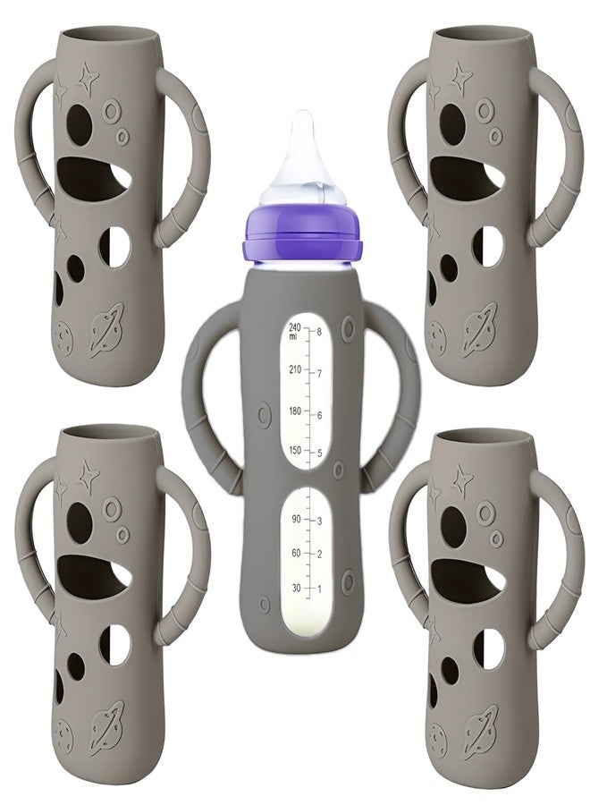 Frezonika 4 Pcs Silicone Sleeves for Lansinoh Anti-Colic Glass Baby Bottles, Drop Protection Silicone Covers Compatible with 8 Ounces Lansinoh Glass Bottles, BPA-Free (Elephant Gray, 8 Ounce) - Image 1